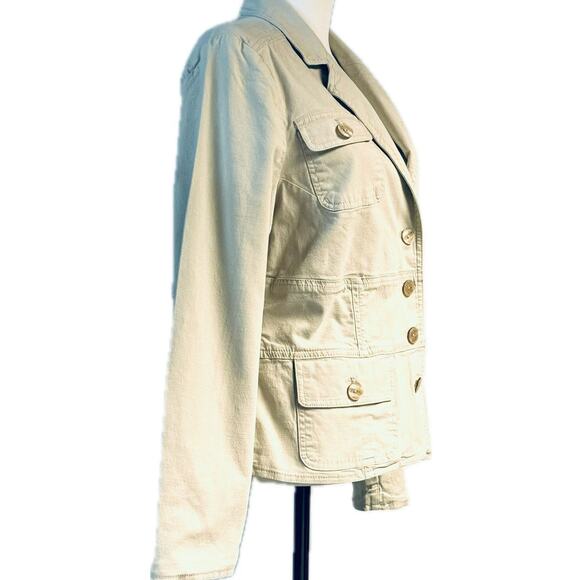 J. Jill Khaki Fitted Button Front Unlined Cotton/Spandex Jacket Beige Women M - Picture 3 of 9